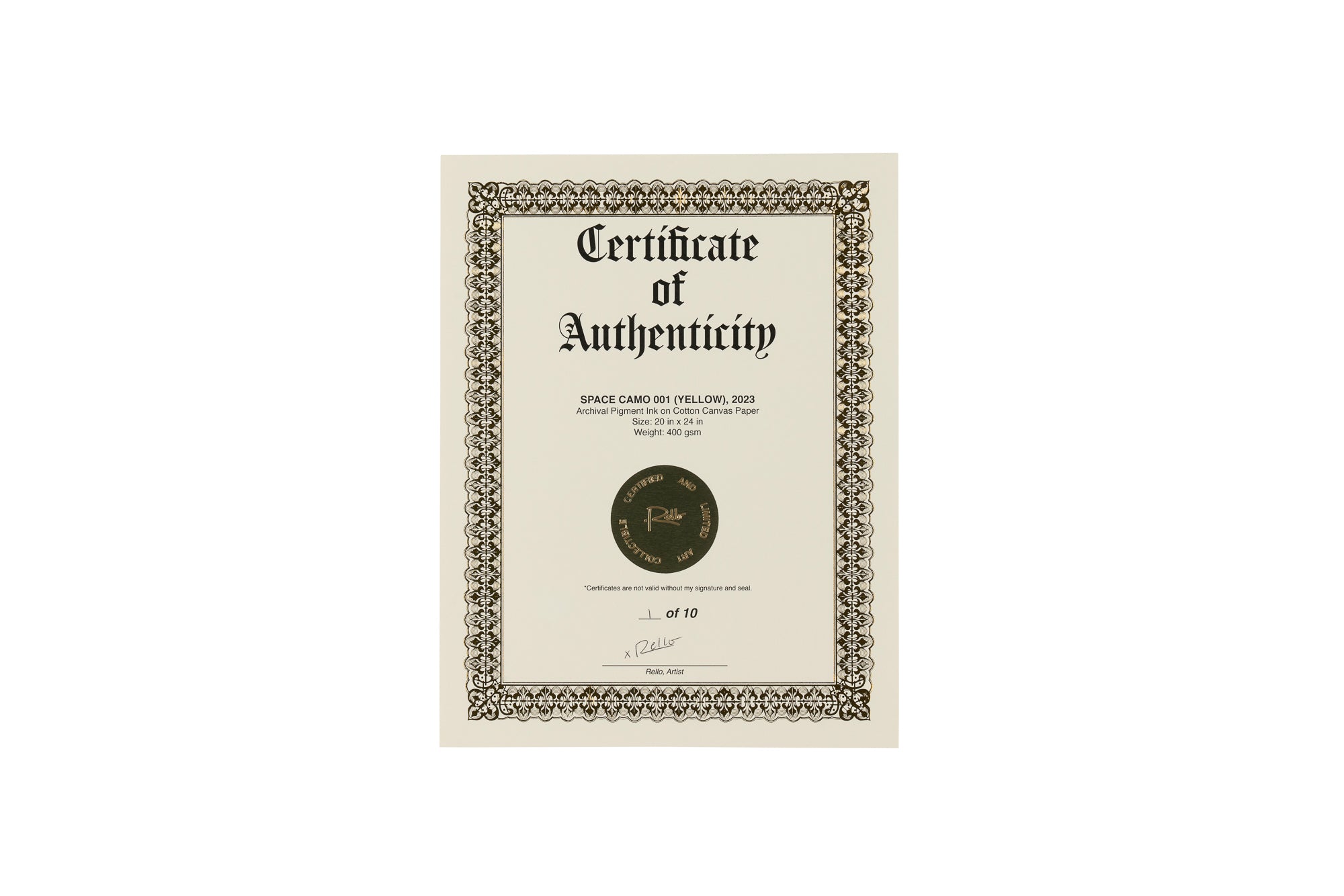 Signed #1/10 but scuffed - Billy Space Camo 001 (Yellow), 2023